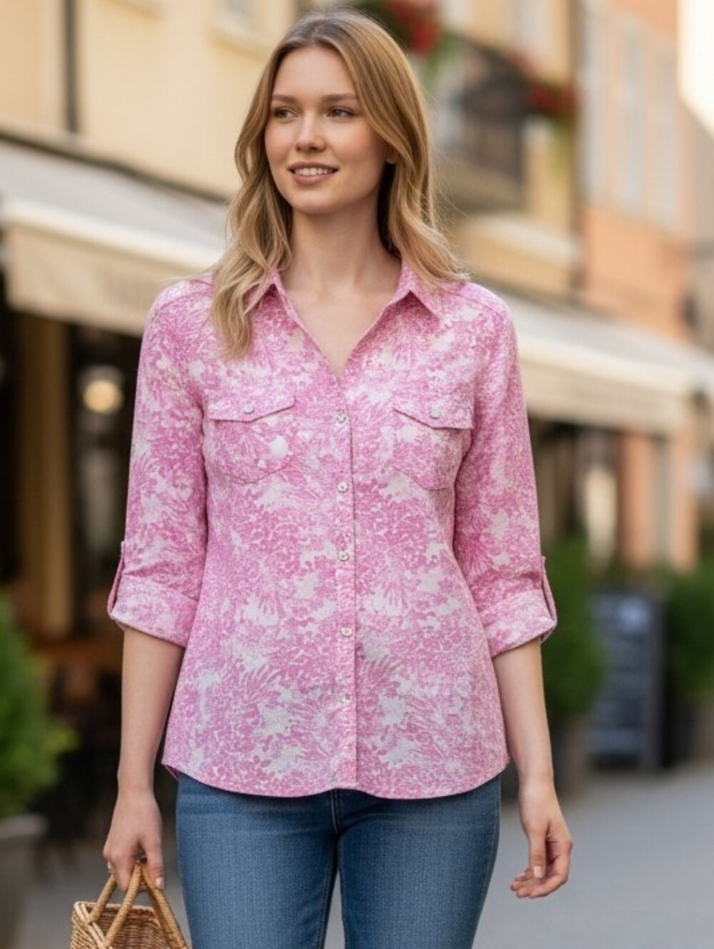Lightweight Sonoma Pink Floral Button-Down Shirt